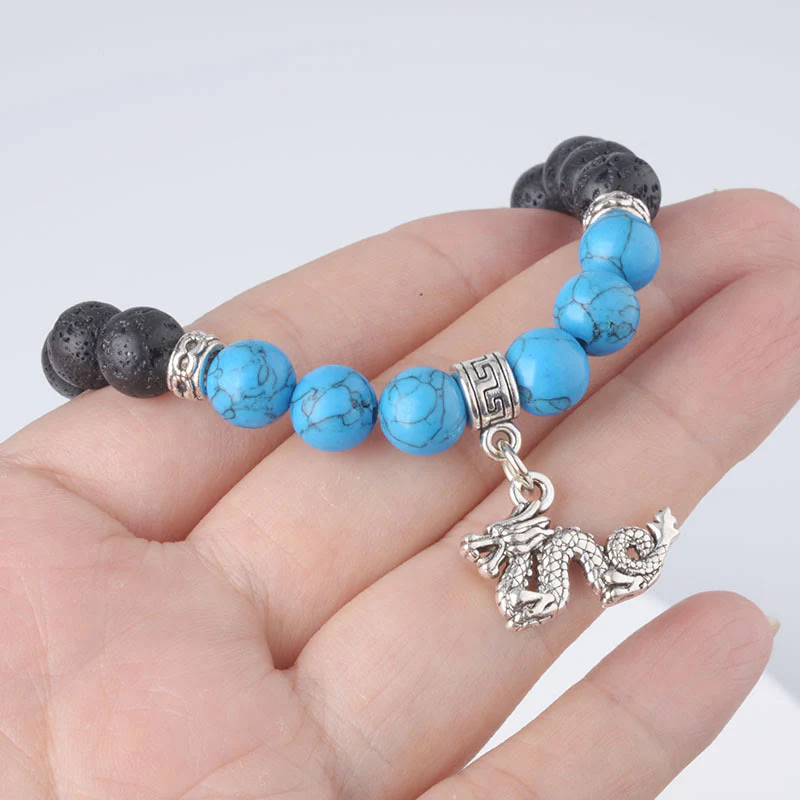 Buddha Stones Black Lava Rock Crystal Beads Animal Pattern Healing Bracelet