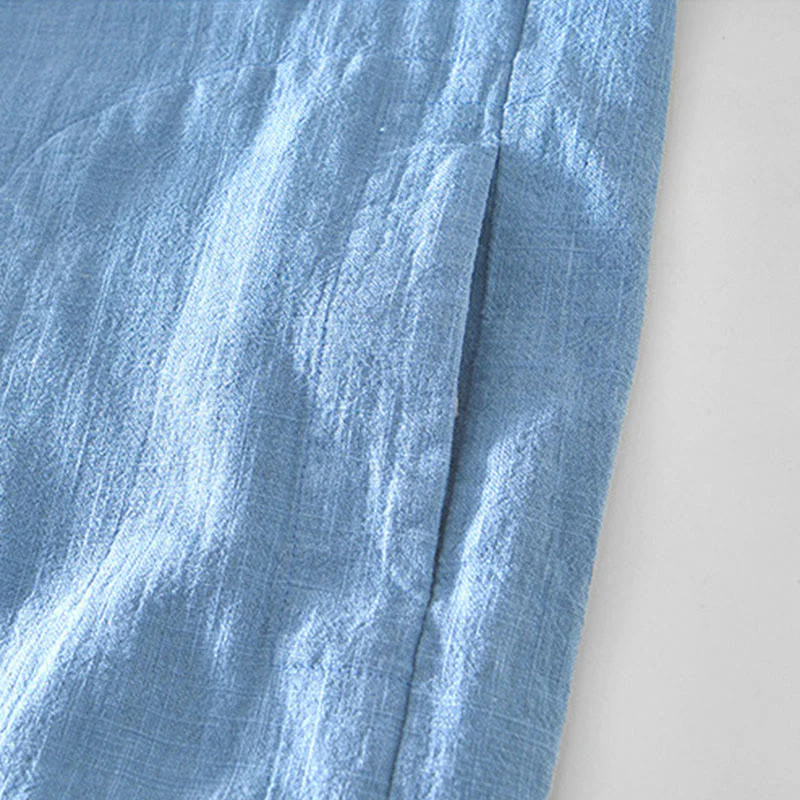 Buddha Stones Casual Plain Simple Buttons Design Men's Long Sleeve Ramie Linen Jacket With Pockets