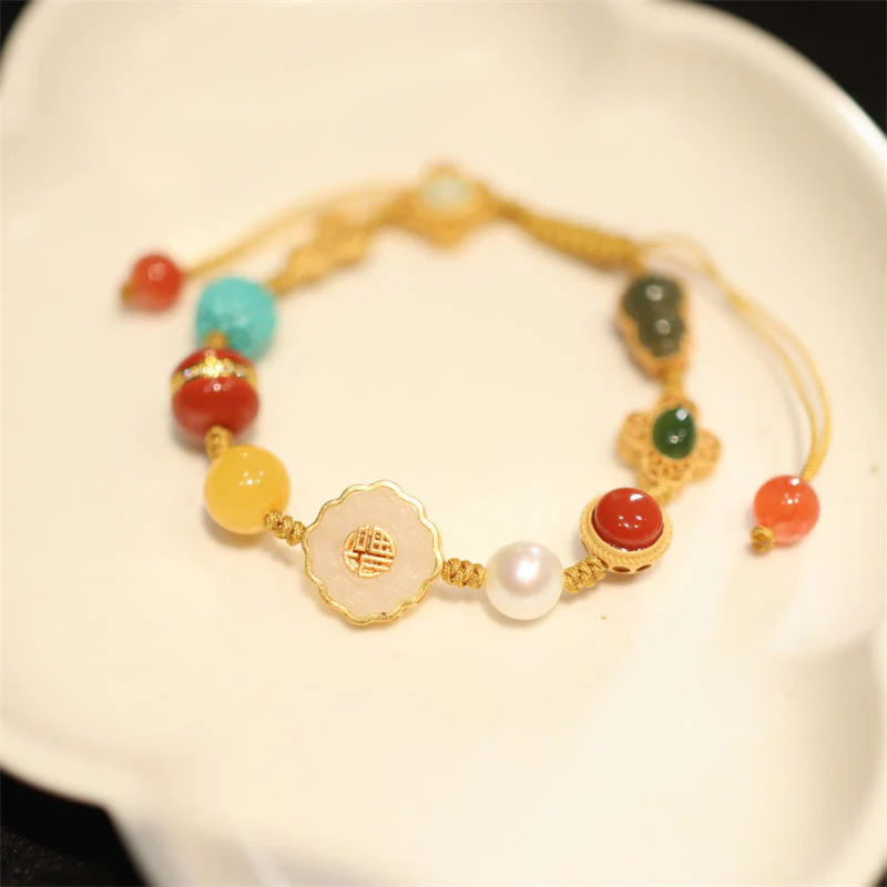 Buddha Stones 925 Sterling Silver Natural Hetian Jade Amber Red Agate Crystals Luck Bracelet