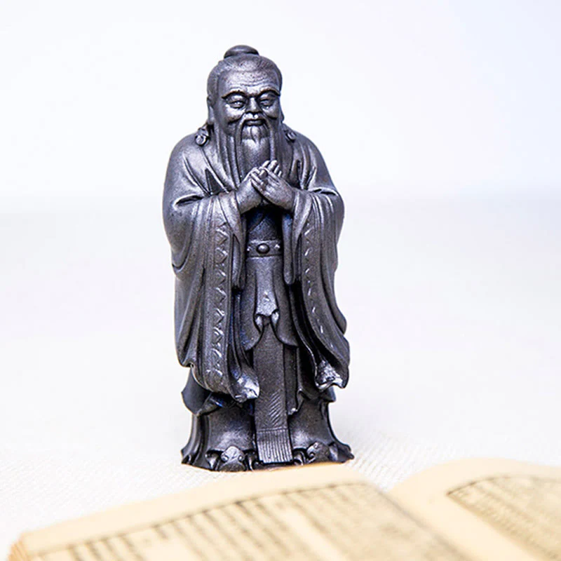 Buddha Stones Handmade Confucius Iron Powder Rust Cast Resin Statue Home Decoration