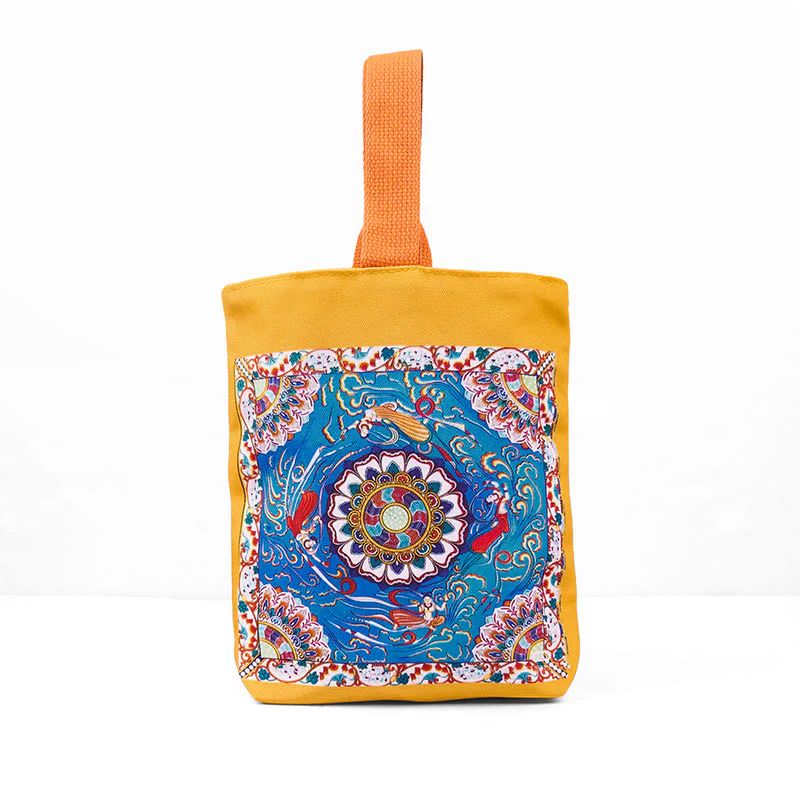 Buddha Stones Dunhuang Flying Apsaras Lotus Buddha Statues Canvas Handbag