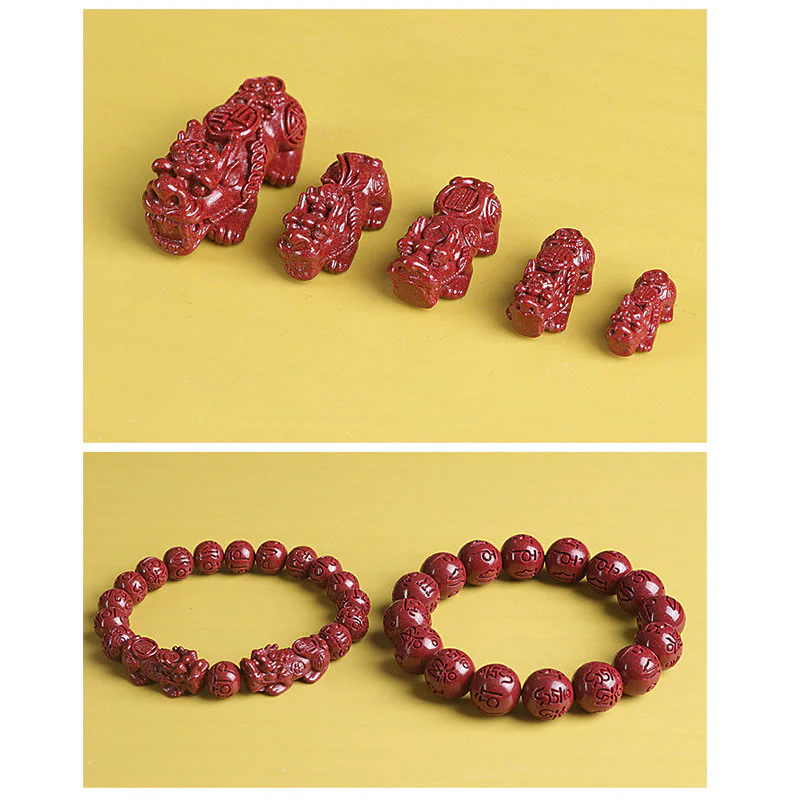 Buddha Stones Natural Double PiXiu Cinnabar Om Mani Padme Hum Wealth Luck Bead Bracelet