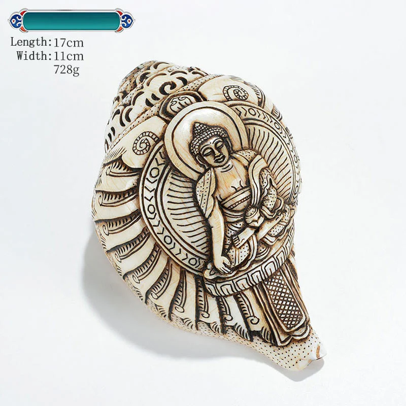 Buddha Stones Tibetan Handmade Engraved Shankha Buddha Avalokitesvara Conch Shell Wealth Decoration