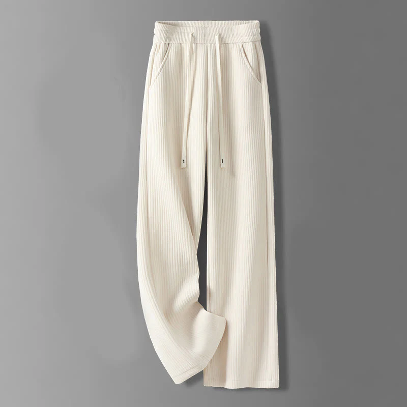 Buddha Stones Casual Solid Color Women's Wide Leg Corduroy Cotton Fleece-Lined Pants With Pockets