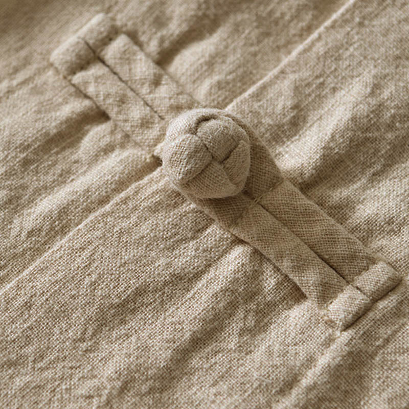 Buddha Stones Frog-Button Chinese Tang Suit Cotton Linen Men Jacket Shirt With Pockets