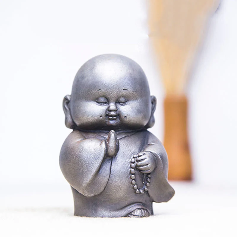 Buddha Stones Handmade Little Monk Iron Powder Rust Cast Resin Statue Home Decoration