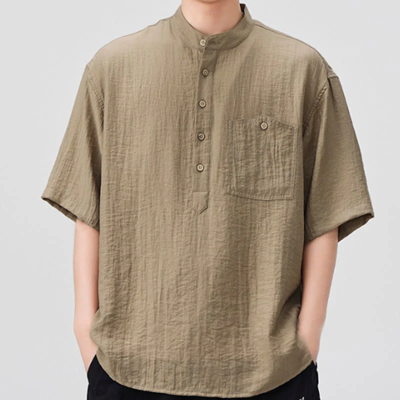 Buddha Stones Summer Plain Half Buttons Design Men's Half Sleeve Shirt