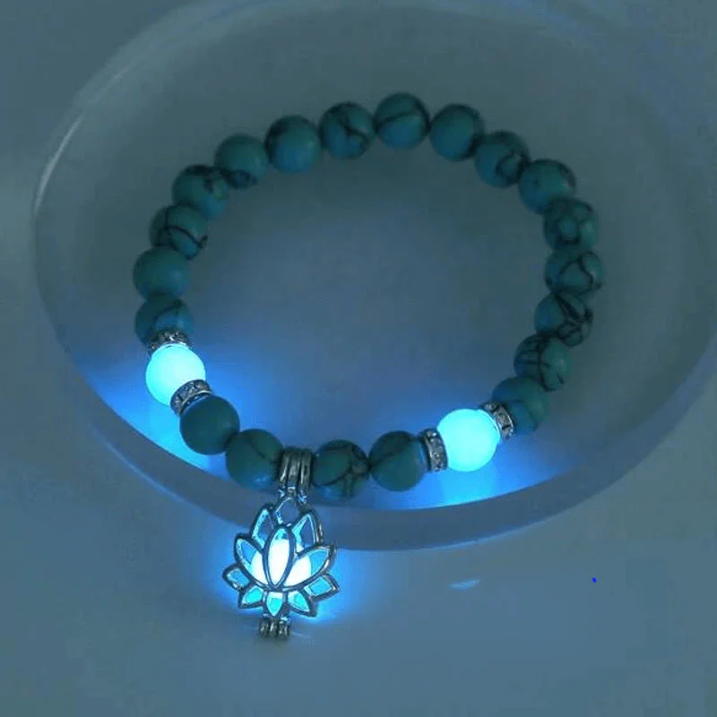 Buddha Stones Tibetan Turquoise Glowstone Luminous Bead Lotus Protection Bracelet