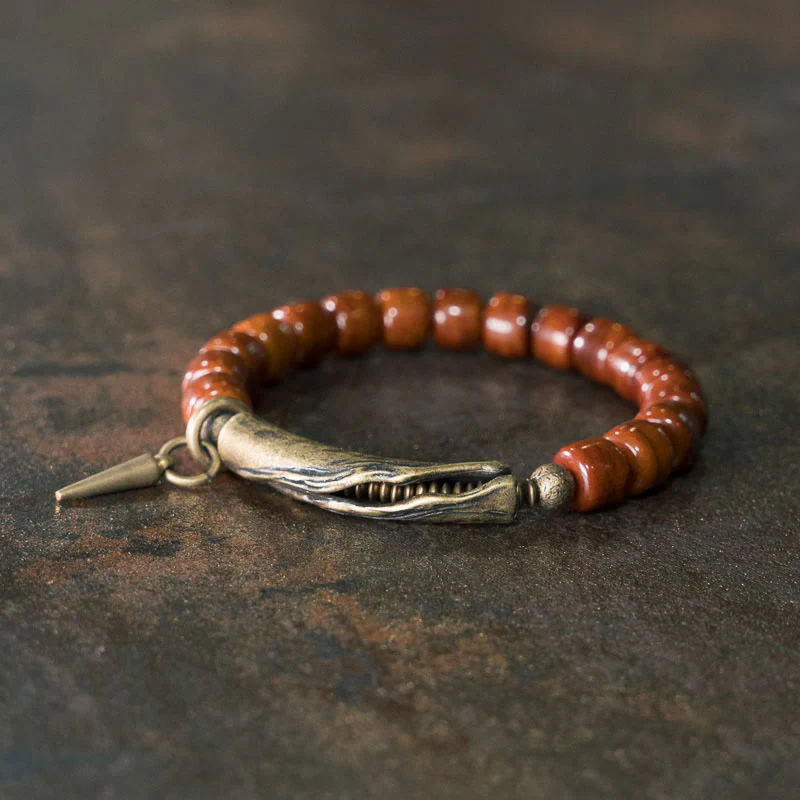 Buddha Stones Bone Beads Copper Cone Pendant Strength Bracelet
