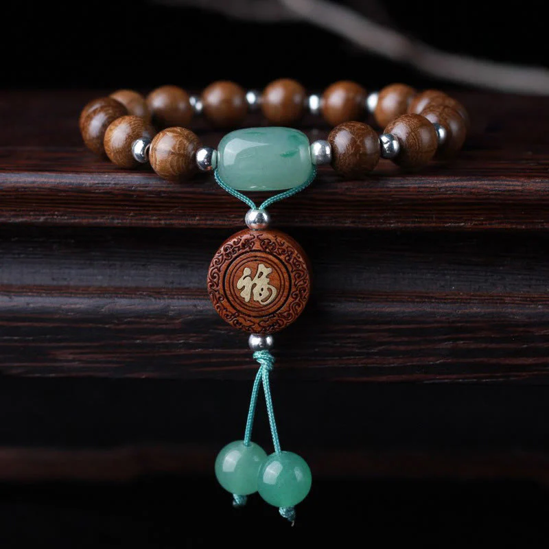 Buddha Stones Abelia Biflora Wood Happiness Protection Bracelet