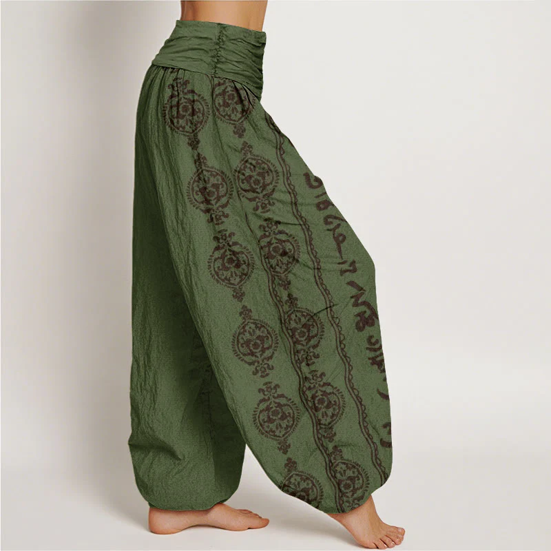 Buddha Stones Mandala Om Mani Padme Hum Women's Elastic Waist Harem Pants