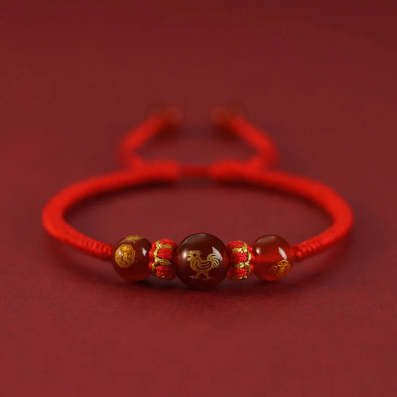 Buddha Stones Handmade Red Agate Chinese Zodiac Red String Braided Protection Bracelet