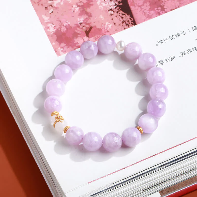 Buddha Stones Kunzite Hetian White Jade Gourd Love Spiritual Growth Bracelet