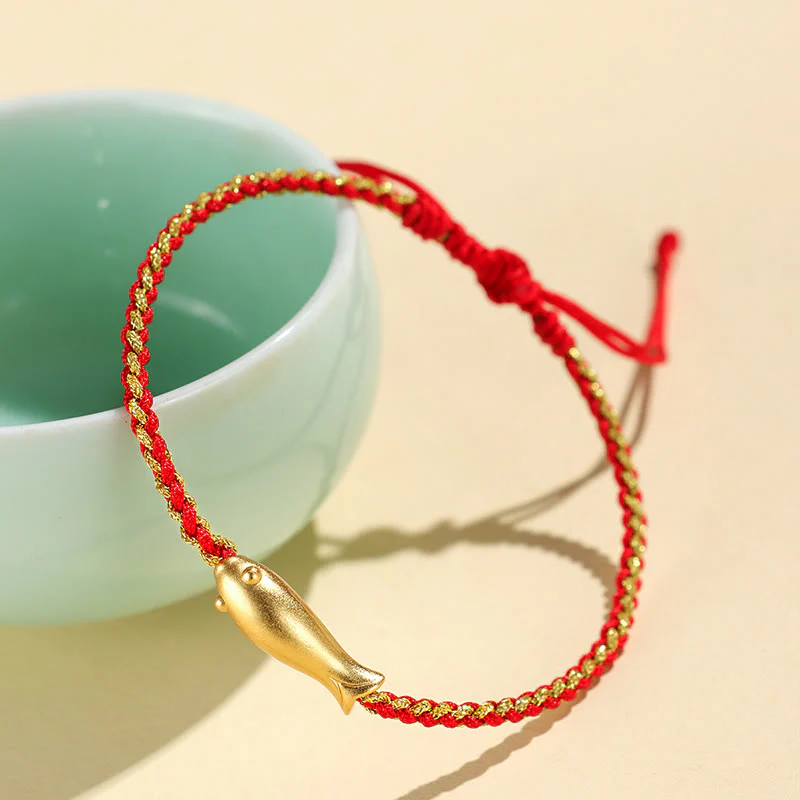 Buddha Stones 999 Sterling Silver Lucky Koi Fish Protection Rope Bracelet