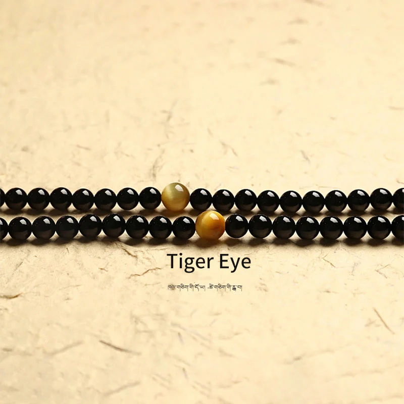 Buddha Stones Tibetan 108 Mala Beads Black Onyx Three-eyed Dzi Beads Protection Bracelet