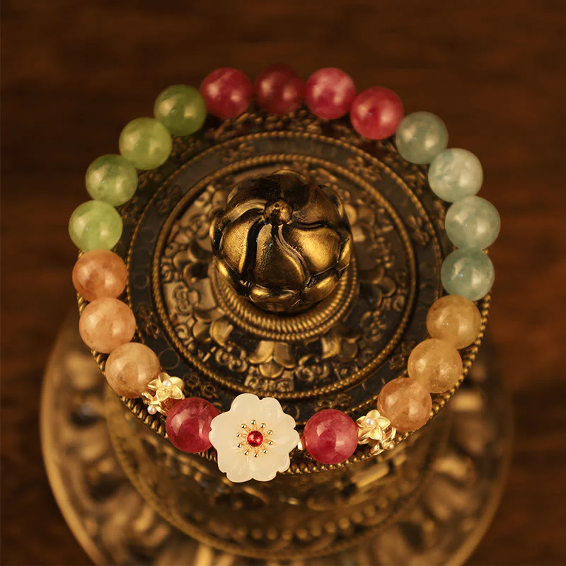 Buddha Stones Colorful Tourmaline Jade Flowers Love Bracelet