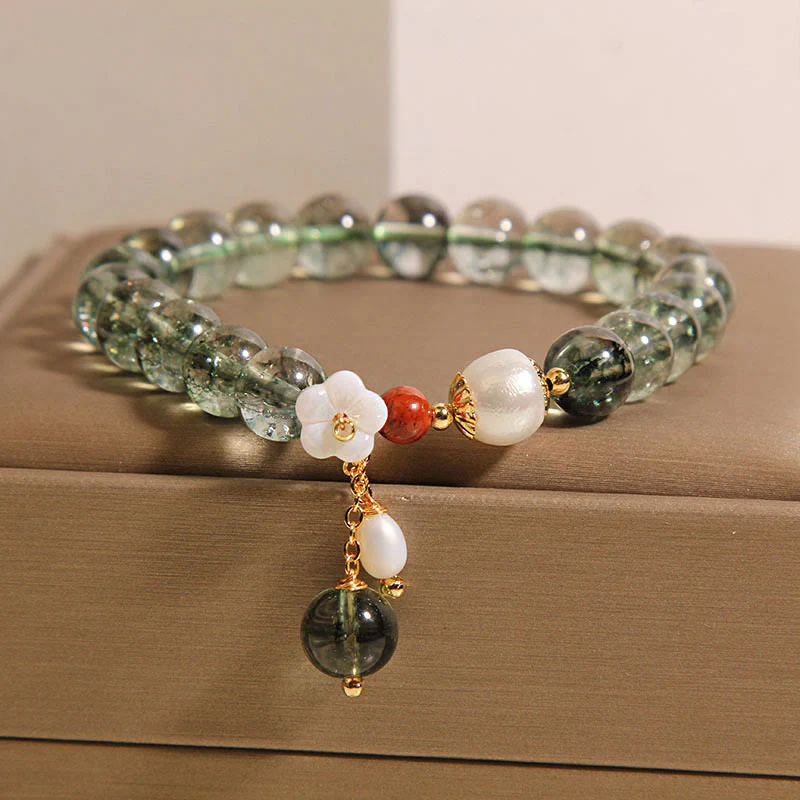Buddha Stones Natural Green Phantom Pearl Shell Flower Positive Bracelet