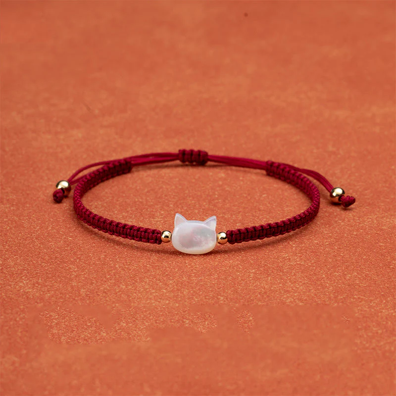 Buddha Stones Faceless Cat Head Red String Shell Connection Bracelet