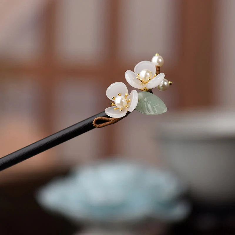 Buddha Stones Grain Wood Liuli Magnolia Flowers Pearl Protection Hairpin