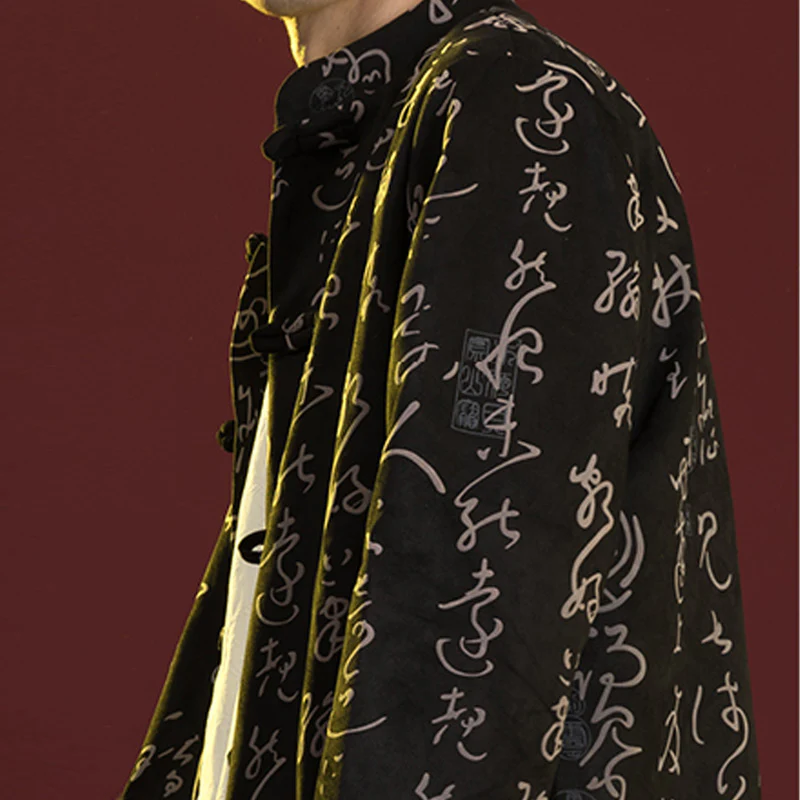 Buddha Stones Chinese Calligraphy Clothing Jacket Coat Tang Suit Men Clothing