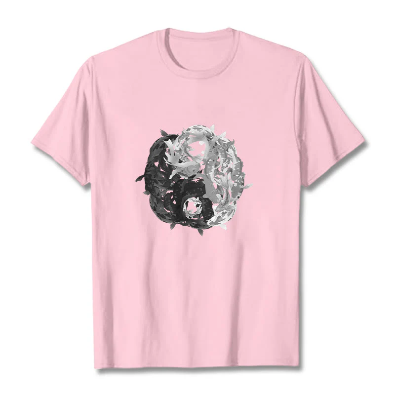 Buddha Stones Yin Yang Koi Fish Combination Cotton Tee T-shirt