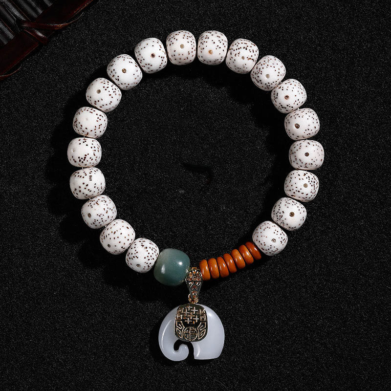 Buddha Stones Hand PolishedStar Moon Bodhi Seed Elephant Pattern Inner Peace Bracelet