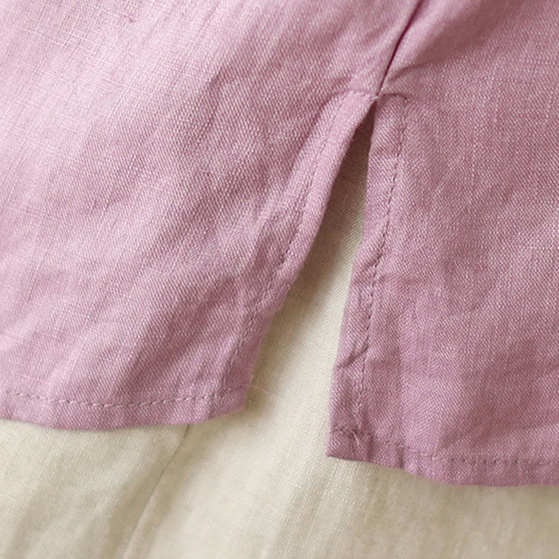 Buddha Stones Embroidered Slanted Buttons Cotton Linen Women's Shirt