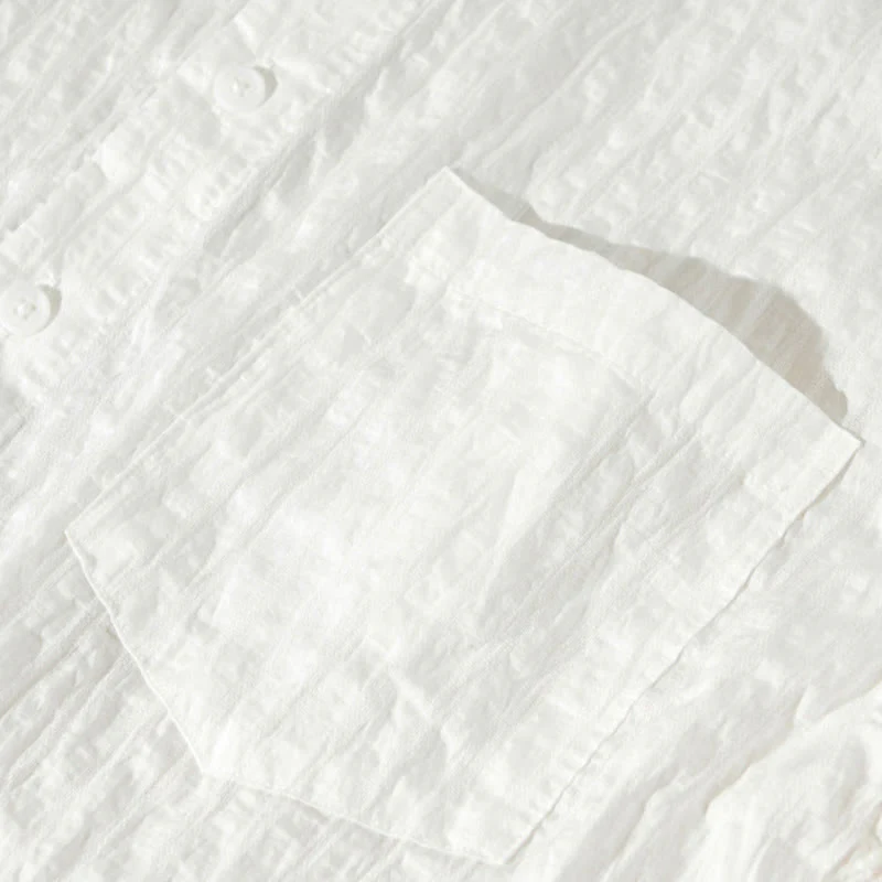 Buddha Stones Summer Solid Breathable Men's Buttons Short Sleeve Tencel Shirt