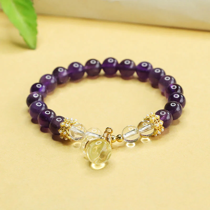 Buddha Stones Natural Amethyst Citrine Money Bag Balance Bracelet