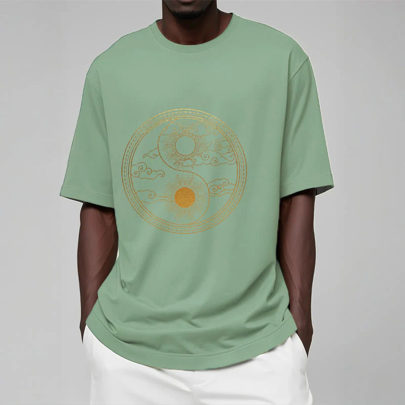 Buddha Stones Yin Yang Sun Auspicious Clouds Tee T-shirt