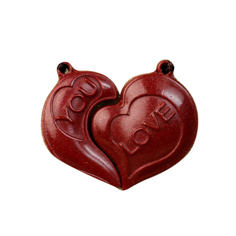 Buddha Stones 2Pcs LOVE YOU Natural Cinnabar Love Heart String Blessing Couple Necklace Pendant
