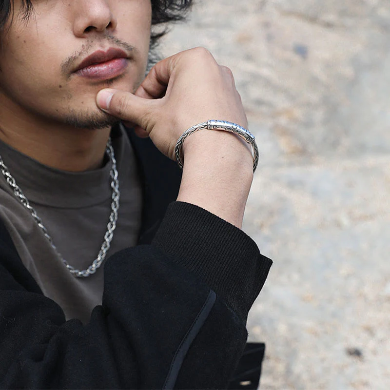 Buddha Stones Tibet Om Mani Padme Hum Engraved Focus Cuff Bracelet Bangle