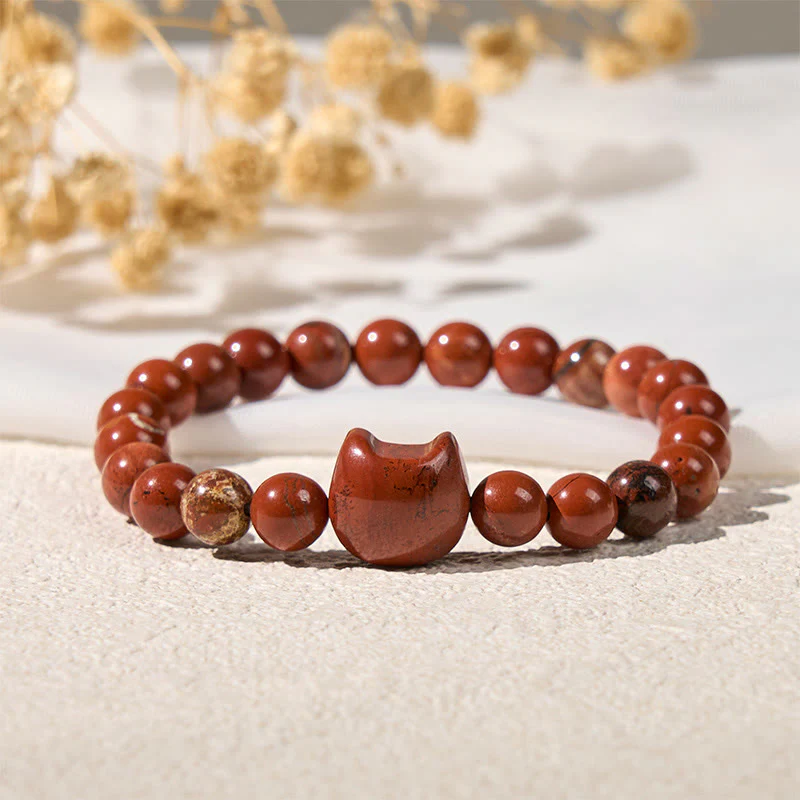 Buddha Stones Faceless Cat Head Design Red Turquoise Luck Bracelet