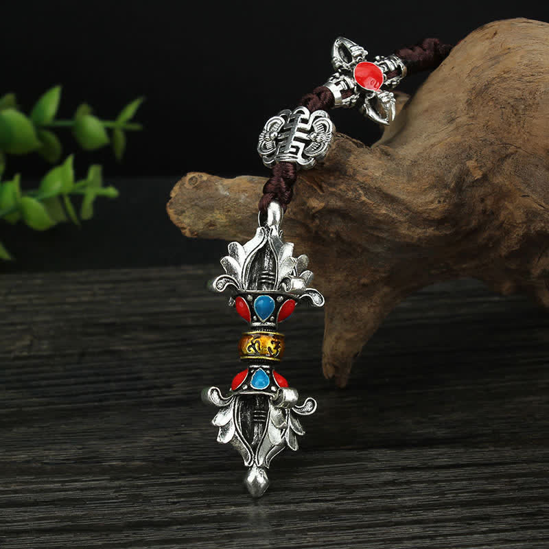 Buddha Stones Tibet Om Mani Padme Hum Prayer Wheel Peace Rotatable Bag Car Hanging Decoration