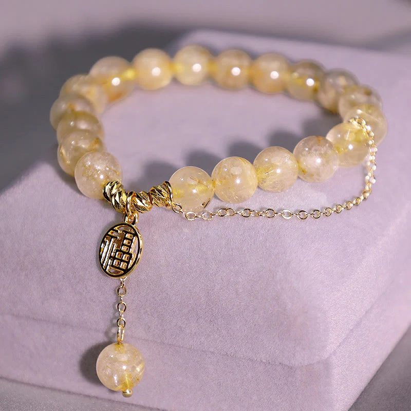 Buddha Stones Citrine Lucky Fu Character Happiness Bracelet