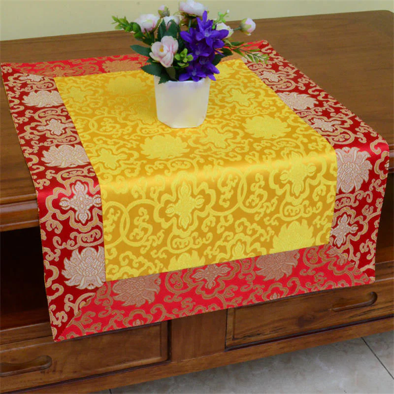 Buddha Stones Brocade Prayer Altar Flower Vajra Dragon Pattern Auspicious Symbols Table Runner