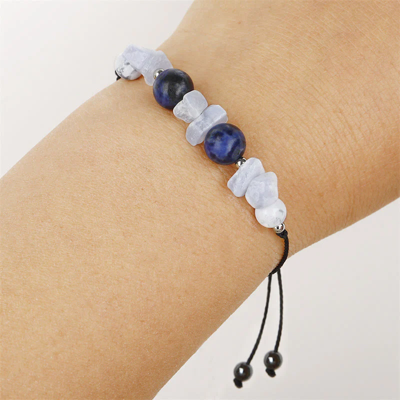 Buddha Stones Don't Make Me Roar Purple Agate Blue Lace Agate Blue Sodalite Protection Bracelet