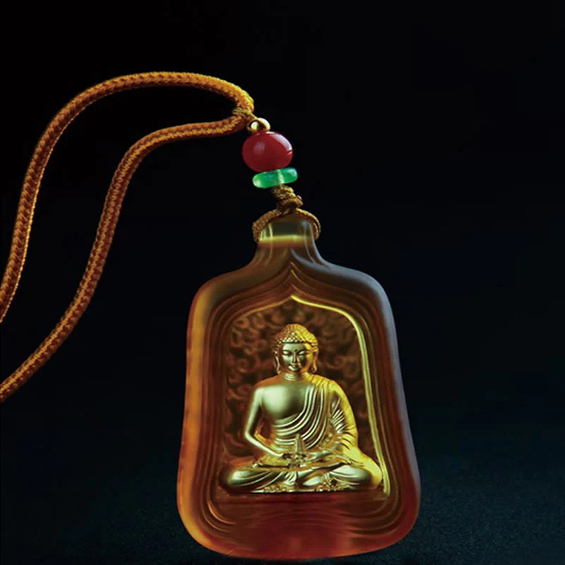 Buddha Stones Tibetan Medicine Buddha Liuli Crystal Compassion Serenity Necklace Pendant