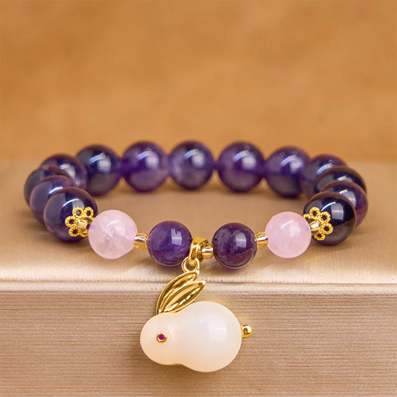 Buddha Stones Natural Amethyst Rabbit Beads Inner Peace Bracelet