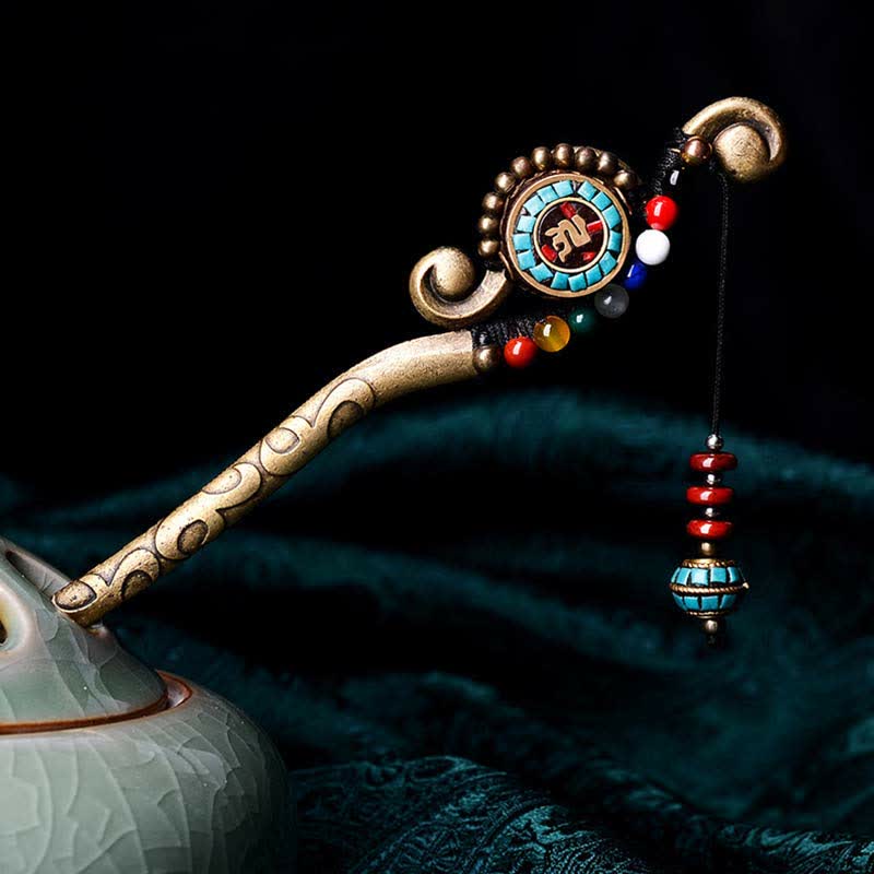 Buddha Stones Tibetan Turquoise Agate Protection Hairpin Decorations