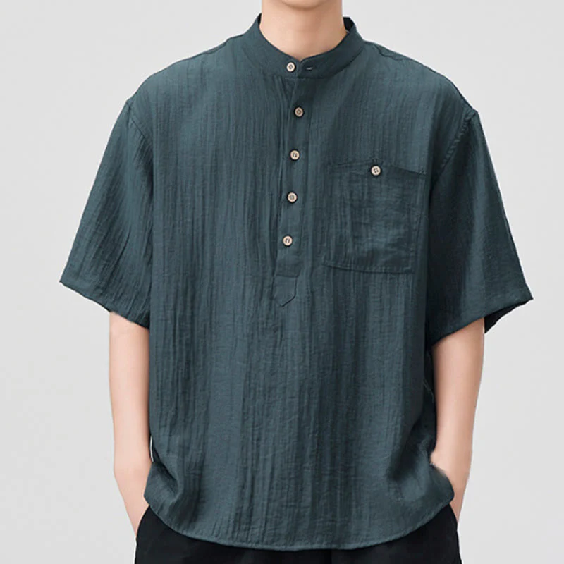 Buddha Stones Summer Plain Half Buttons Design Men's Half Sleeve Shirt