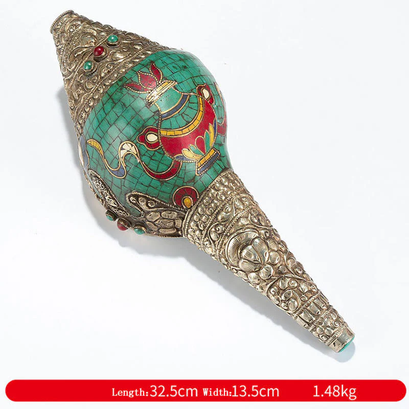 Buddha Stones Tibetan Handmade Shankha Om Mani Padme Hum Buddha Avalokitesvara Turquoise Conch Shell Positive Decoration