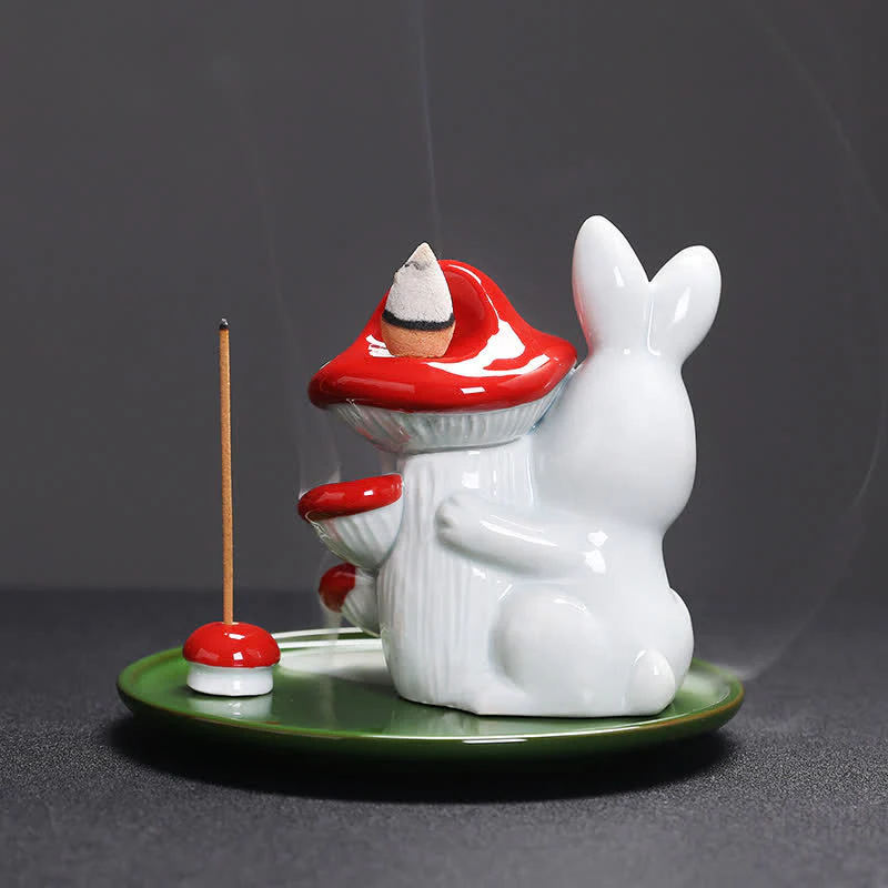 Year of the Rabbit Carrot Mushrooms Rabbit Ceramic Bunny Blessing Incense Burner (Extra 30% Off | USE CODE: FS30)