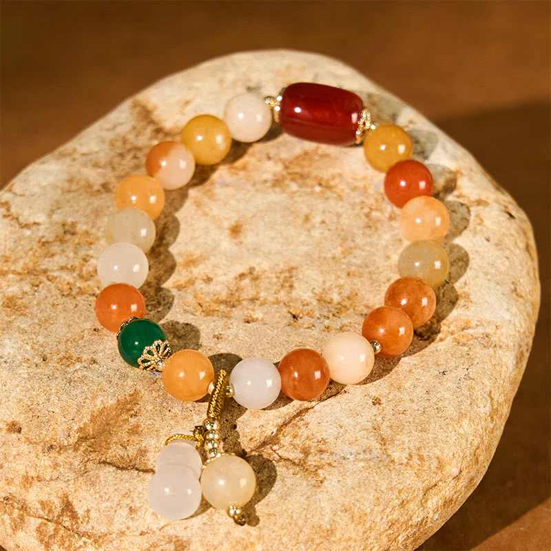 Buddha Stones Golden Silk Jade Beads Gourd Wealth Luck Bracelet