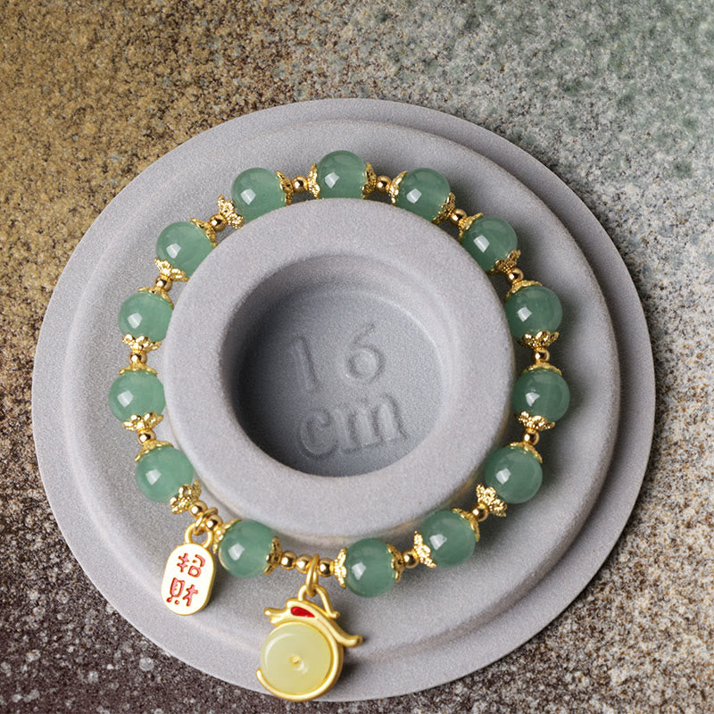 Buddha Stones Year of the Dragon Red Agate Green Aventurine Peace Buckle Fu Character Lucky Fortune Bracelet