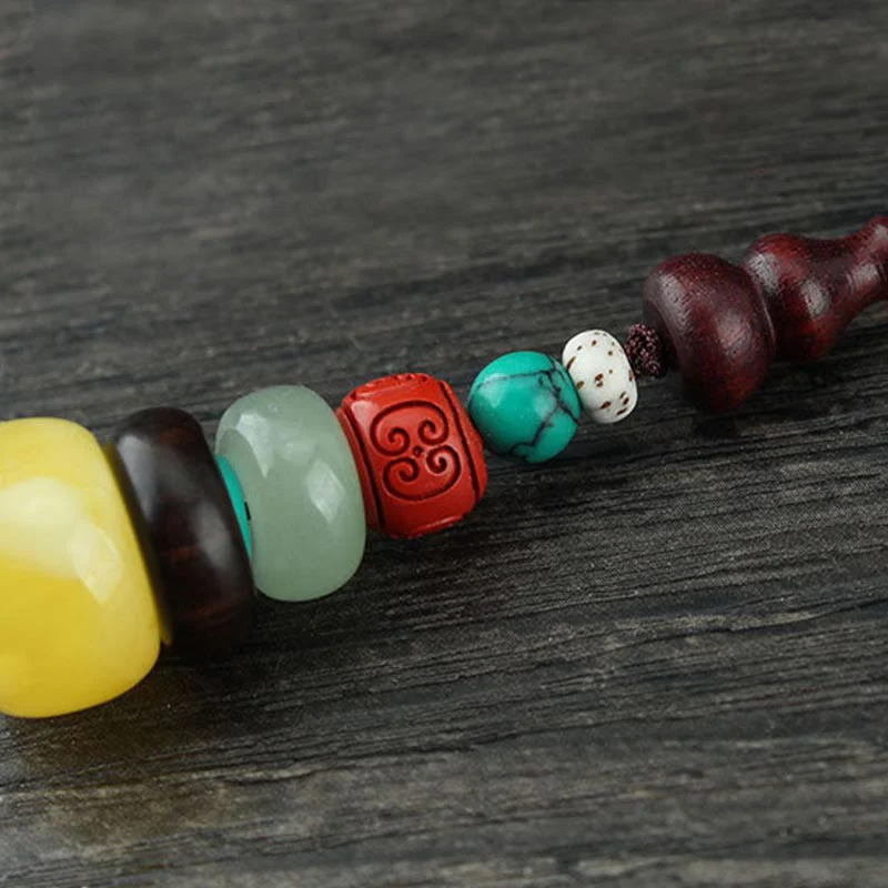 Buddha Stones Green Sandalwood Ebony Wood Gourd Seven Layer Pagoda Positive Phone Hanging Decoration