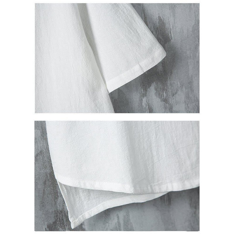 Buddha Stones Summer Plain Tang Suit Frog-Button Design Men's Short Sleeve Cotton Shirt