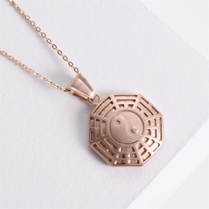 Buddha Stones Bagua Yin Yang Titanium Steel Balance Necklace Chain Pendant