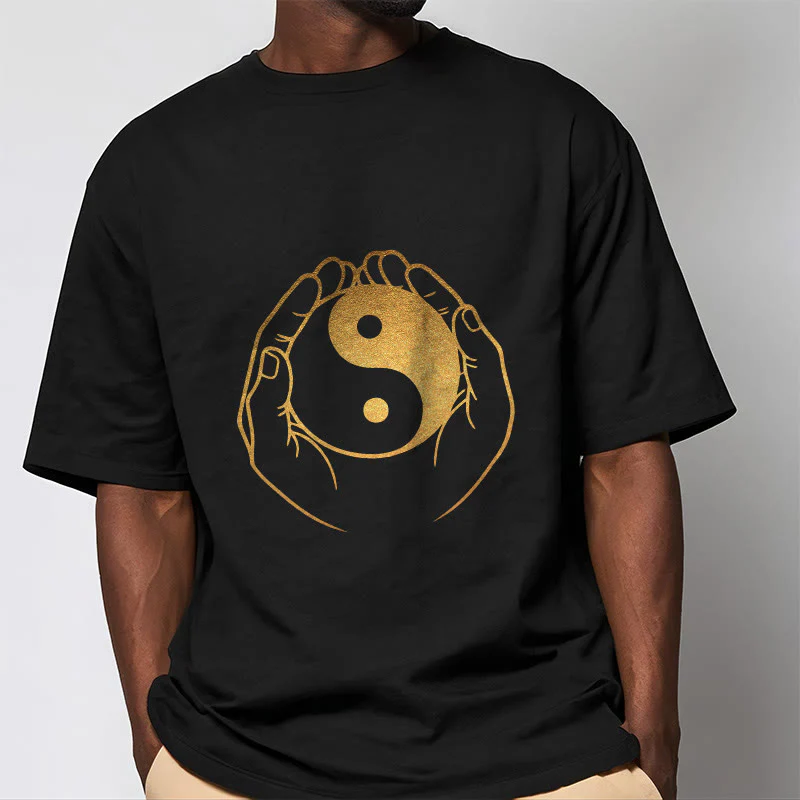 Buddha Stones Hands Holding A Golden Yin Yang Tee T-shirt