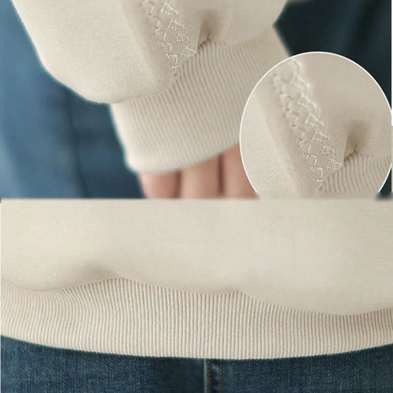 Buddha Stones Fall Plain Crew Neck Cotton Pullover Women's Sweatshirt